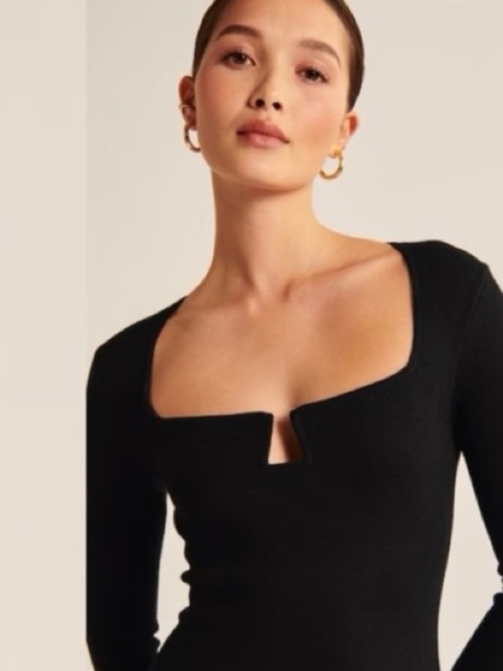 Abercrombie & Fitch Black Long Sleeve Notch Neck Knit Midi Dress XXSP